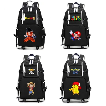 

2019 Anime Black Sac A Dos Large Capacity Pokemon Super Mario Dragon Ball Unicorn Backpack Men School Zipper Kids Rucksack