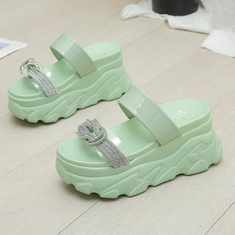 

Women Wild Roman Sandals Chunky Wedges Beach Slides Mujer Slippers High Heels Platform Sandals Crystal Casual Beach Flip Flops