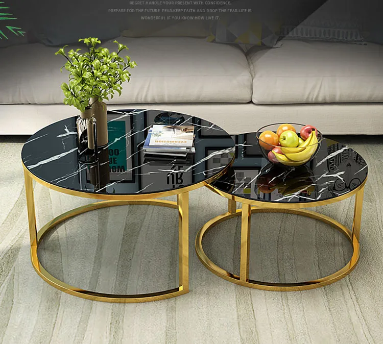 

Simple Modern Tempered Glass Coffee Table Two Set Round Table Combination Diameter 60/80cm Living Room Furniture