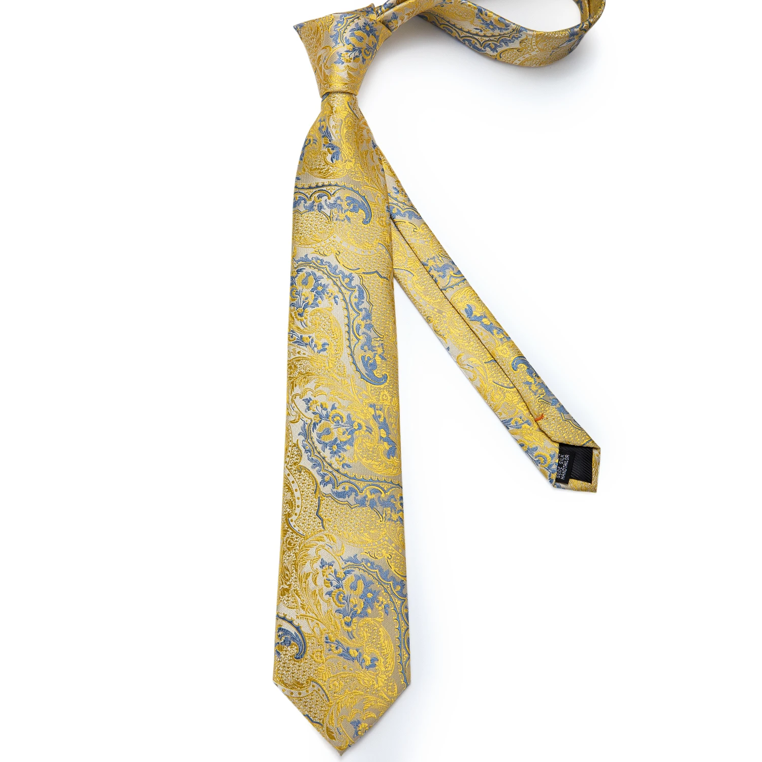 Fashion Men Tie Gold Blue Floral Silk Wedding Tie For Men Hanky Cufflink Gift Tie Set DiBanGu Novelty Design Business MJ-7293