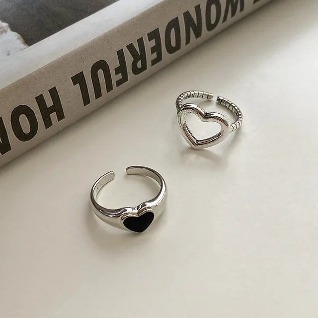 Silver Color Hollowed Heart Shape Open Ring Set Design Cute Fashion Love Jewelry For Women Girl Gifts Adjustable Birthday Party ar068ab