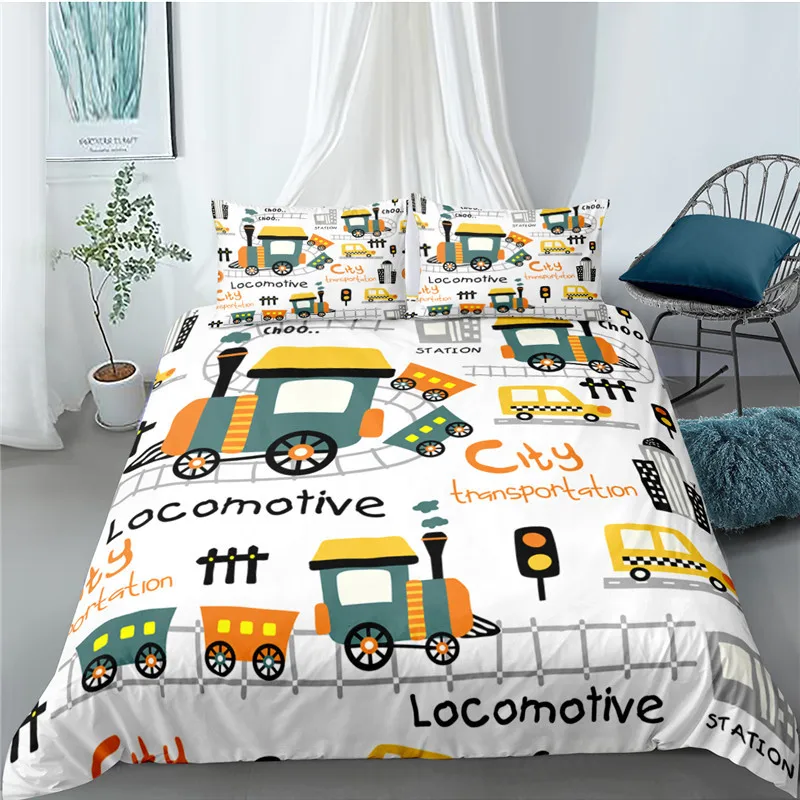 

Bedding Set Cartoon Train Printed Duvet Cover Set 140x200 For Boys Kids Comforter Cloth 2/3Pcs Quilt Cover Bed Cover (No Sheet)