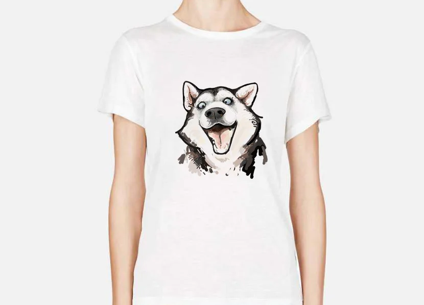 Женская футболка Harajuku Siberian Husky WaterColor Drawing Kawaii с принтом головы собаки короткий