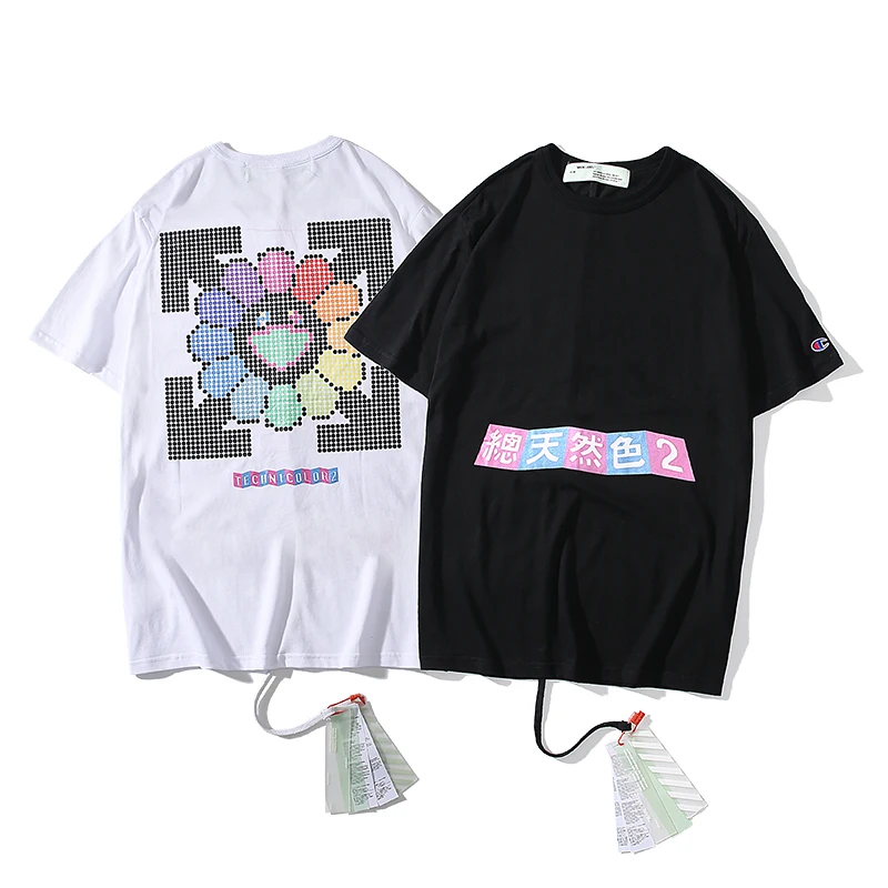 Sun flower arrow 19ss Off-White OW для мужчин и женщин, унисекс, модные модели влюбленных пар, хлопковая Повседневная футболка с коротким рукавом и круглым вырезом