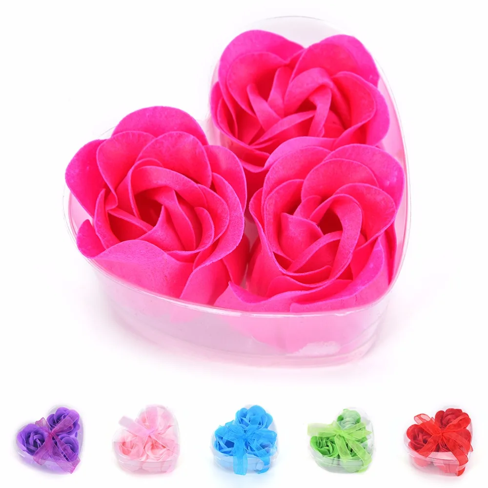 Flower Soap Rose Soap Heart Scented Bath Body Petal Rose Flower Case Wedding Decoration Gift Festival Box 3pcs/pack flower soap