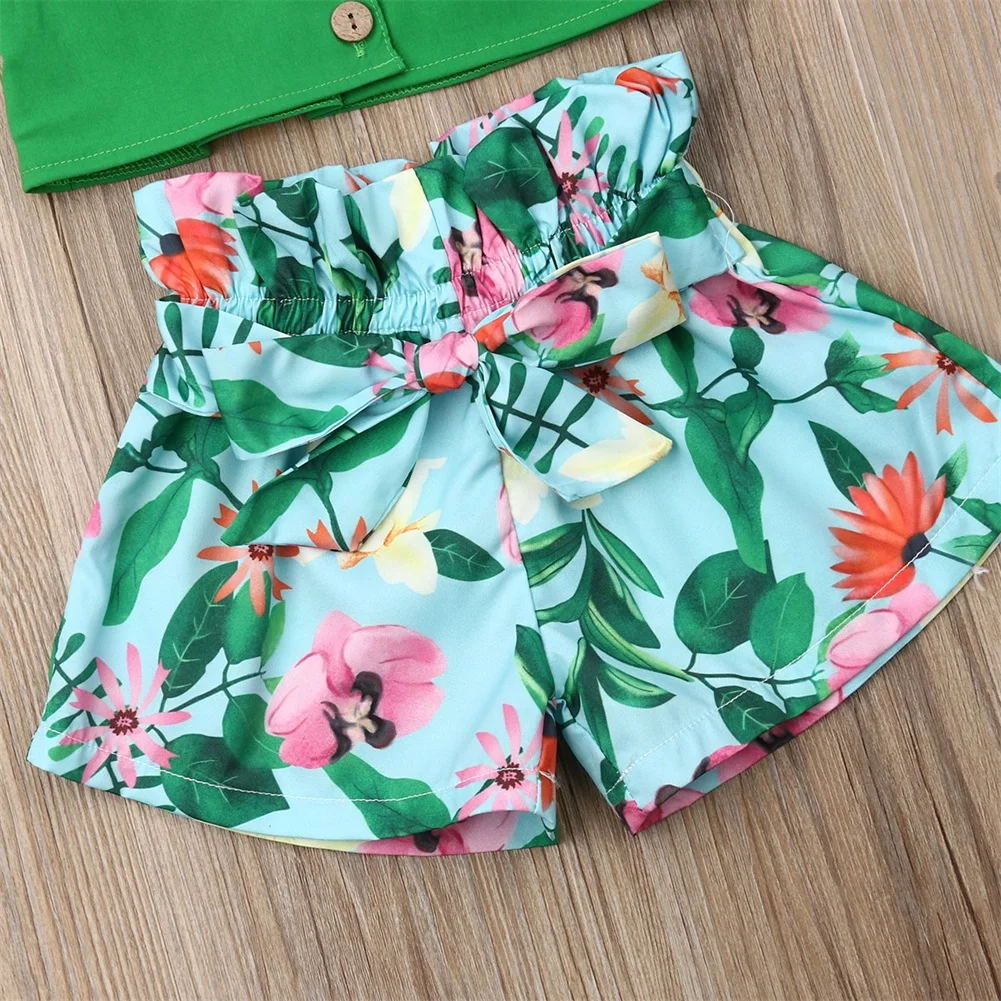 Модные детские укороченные топы для маленьких девочек, короткие брюки с цветочным принтом, одежда, Великобритания