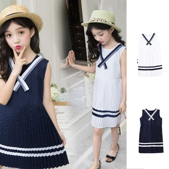 

Children Stripe Printing Dress Fashion Baby Sleeveless Scoop Neck Summer High Waist Beach Short Dress