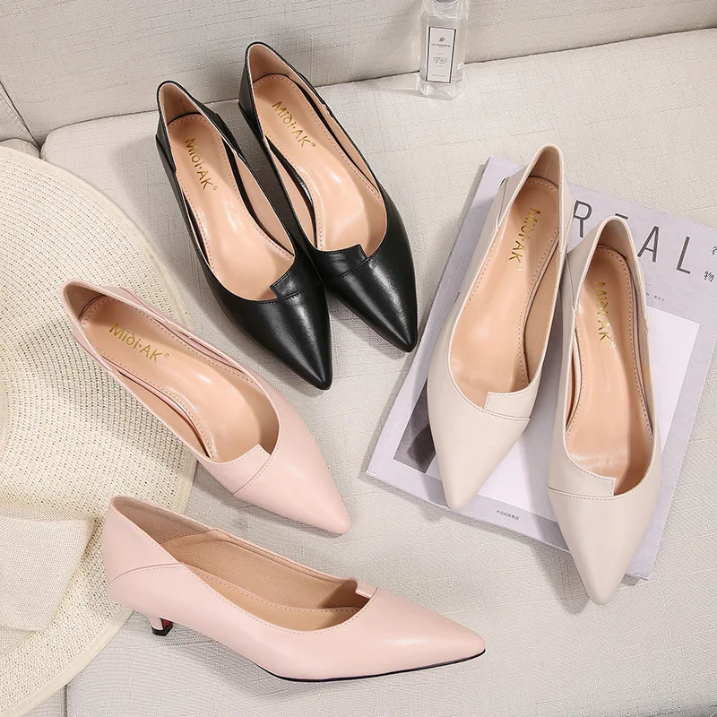 

Women 2 Ways Wear High Heels Shoes Brief Designer Leather Pumps Low Heels Ladies Work Office Shoes Elegant Chaussures Femme Shoe
