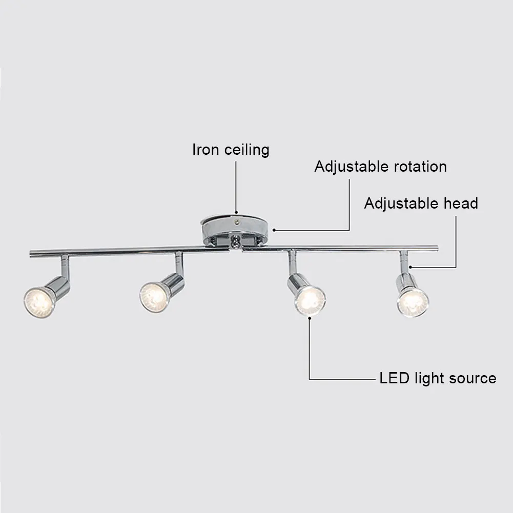 Потолочный светильник из нержавеющей стали, легко устанавливается, для дома, регулируемый, яркий, настенный, 4 головки, Светодиодный