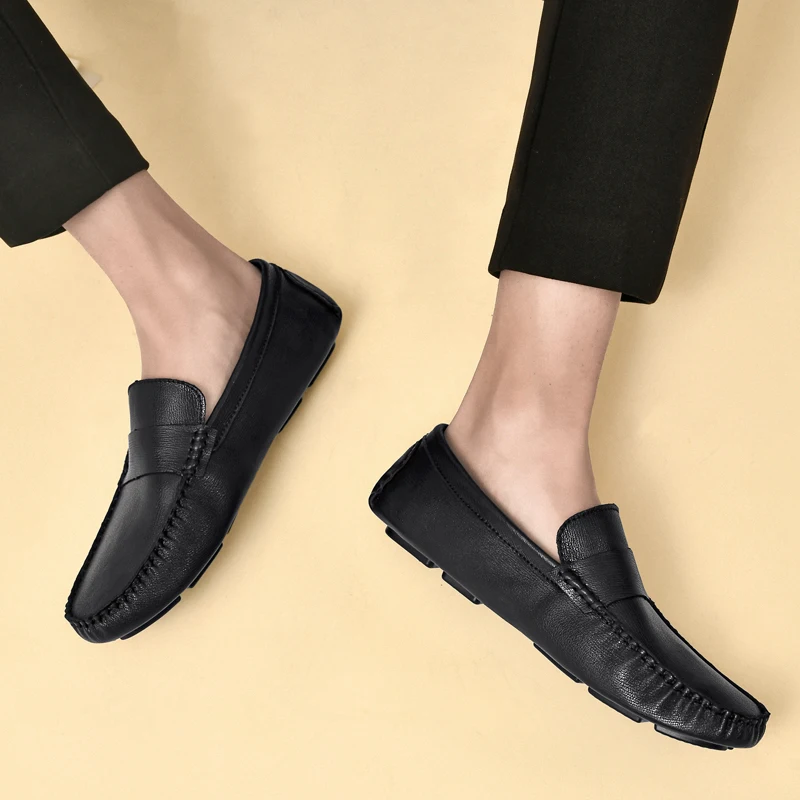 Genuine Leather Men Shoes Luxury Brand High Quality Formal Casual Mens Loafers Moccasins Soft Slip on Boat Shoes Plus Size 36-45 3