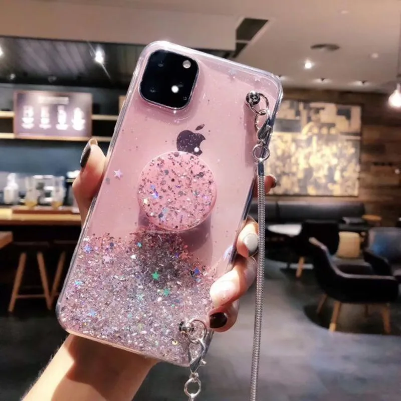 Pink Чехол сверкающий с блестками для huawei mate 30 Pro mate 30 Чехол прозрачный Звездный силиконовый мягкий чехол mate 20 Pro mate 20 с Ремешок-держатель Capa - Color: Pink