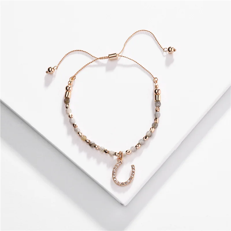 

3 Colors Amazon stone Beads Bracelet Crystal U shape Charms Women Party Dating Gift Stretchable Bracelet Jewelry