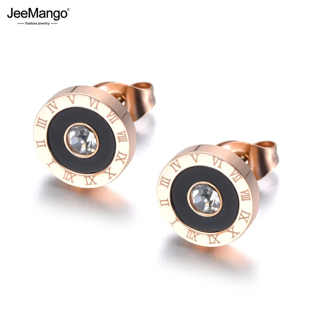 Модные черные акриловые круглые серьги JeeMango из нержавеющей стали с римскими