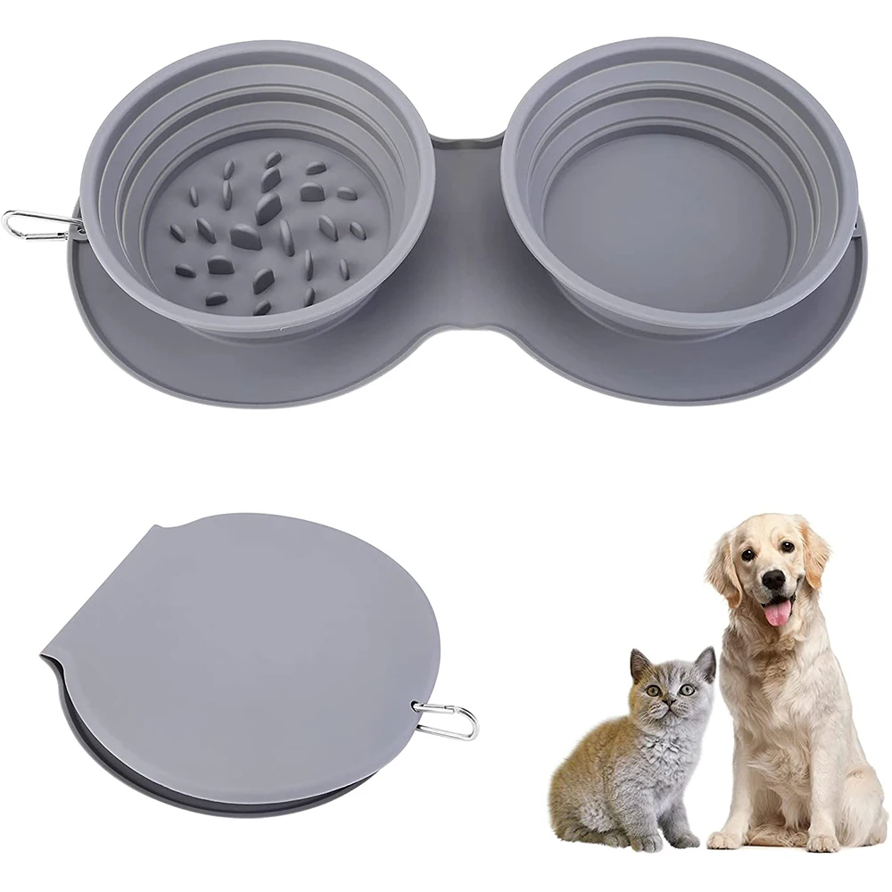 

Collapsible Dog Bowl Slow Feeder Puppy Travel Portable Non-skid Dog Bowl Adjustable Silicone Water Food Pet Bowl Feeder Dish