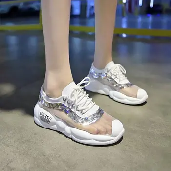 

2019 autumn new fashion simple sequins decorative casual shoes women trend comfortable mesh breathable flat shoes