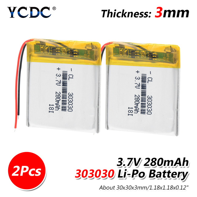 033030 3.7V 280MAH Rechargeable Lithium Battery With PCM For MP3 MP4 MP5 GPS Headset Electric Toy Voice Recorder