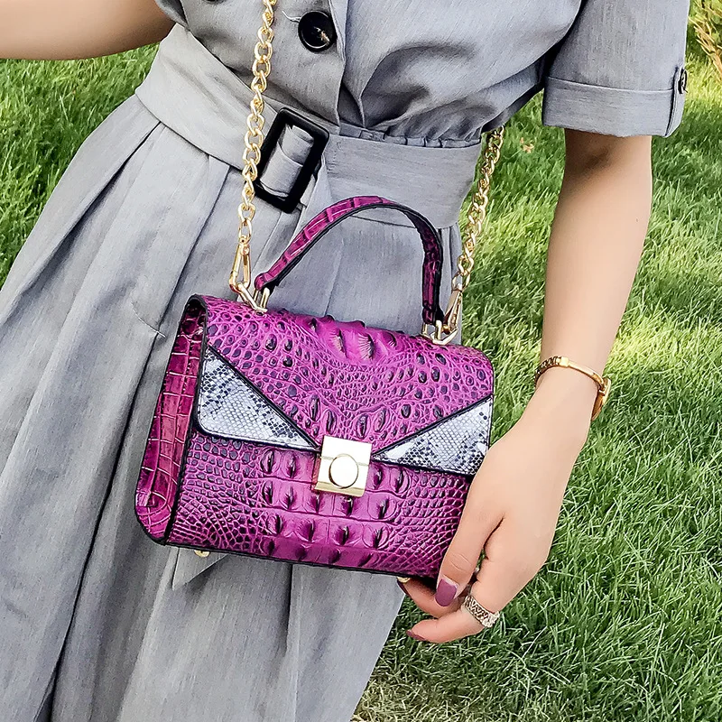 

2019 new Korean fashion mini oblique crocodile chain small square bag
