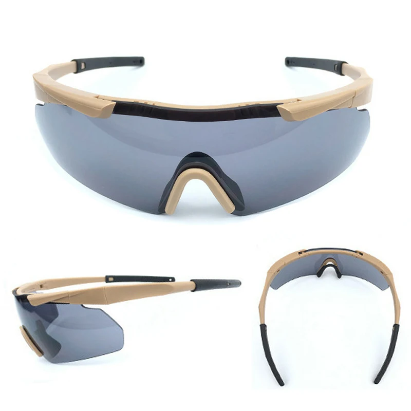 Khaki Очки для страйкбола, 3 линзы, тактические, Glasse, поляризационные солнцезащитные очки, пейнтбол, Пешие прогулки, военные очки, охотничьи очки для стрельбы с подарком - Цвет: Khaki