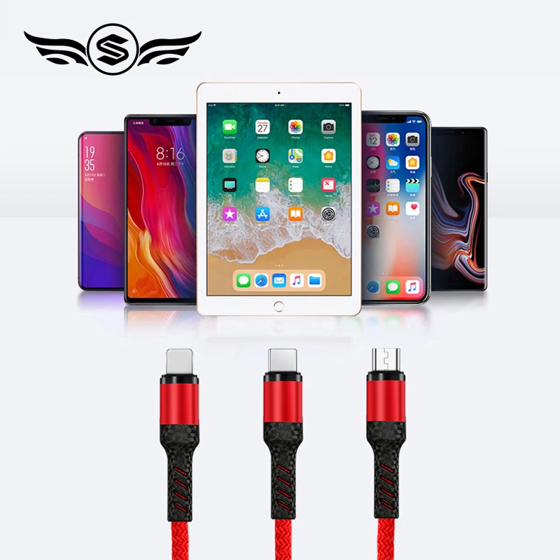 3 в 1 USB кабель для iPhone 11 Быстрая зарядка зарядное устройство USB-C Шнур Micro usb type C кабель для Android мобильного телефона