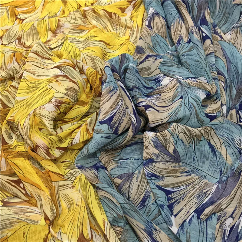 

2019 Silk Fabric 2 Color 75 D New Feather Printed Georgette Shirt Hot Style Harness Connect Dress Skirt Accessories Fabrics