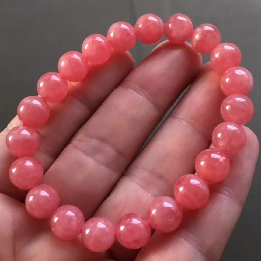 

Top Quality Natural Rose Ice Rhodochrosite Round Beads Bracelet 9.5MM From Argentina Wedding Gemstone Fashion Certificate AAAAA