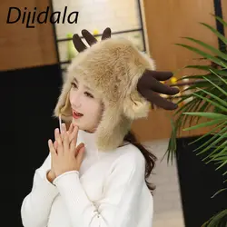 Dilidala/новая осенне-зимняя очень теплая Симпатичная шапка-рога с рисунком из мультфильма, меховая шапка с плюшевой подкладкой, шапка из