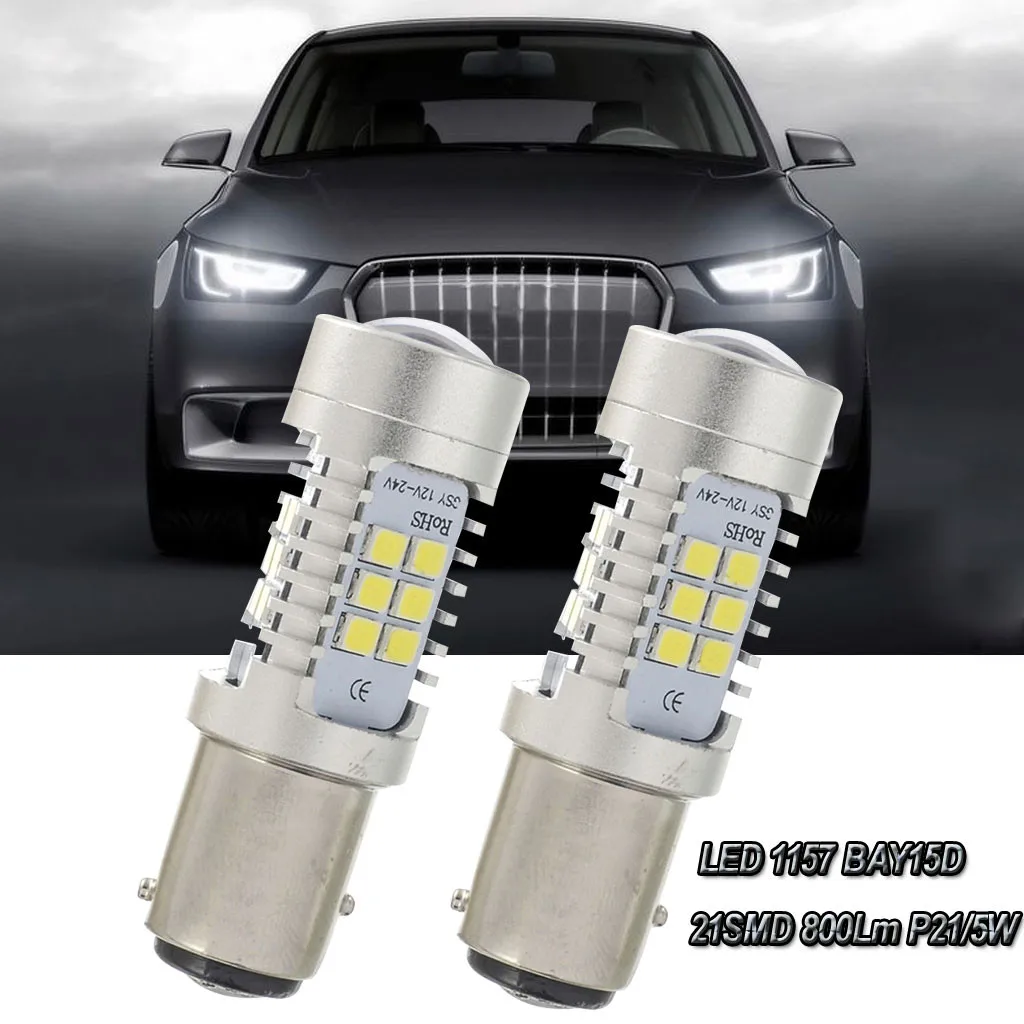 2х Белый светодиодный 1157 BAY15D 21SMD 800Lm P21/5 W Автомобильный задний светильник лампы 12 В 21 Вт 6500K 50000 часов рулевое управление тормозной автомобильный светильник