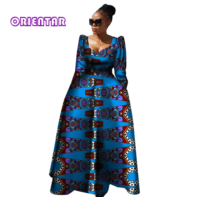 Женская африканская одежда Bazin Riche Robe Africaine, Африканское платье, Осеннее женское длинное платье больших размеров из чистого хлопка WY2849 - Цвет: 10