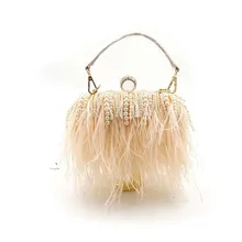 Роскошный меховой кошелек с принтом пера ручной работы из страусиного жемчуга, клатч, женский клатч с бриллиантовыми кольцами, вечерняя сумочка, сумочка на цепочке