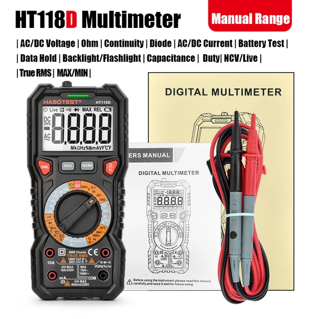 HABOTEST HT118A/C/D Digital Multimeter Auto Range NCV Hz Ture RMS AC/DC 6000 Counts Professional High Precise Multimetro Testers HT118D