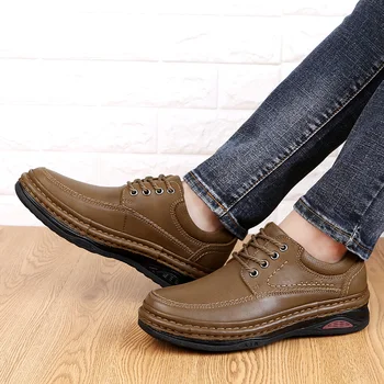 

Quality Natural leather Boots Men Waterproof Autumn Ankle Boots Handmade Platform Outdoor Working Men Shoes