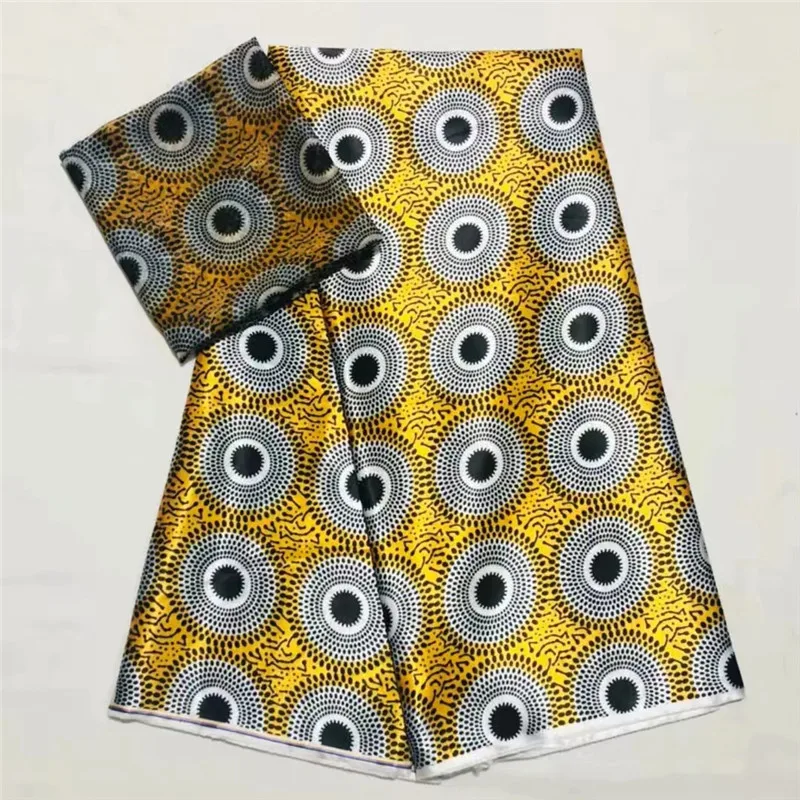 

Hot selling satin silk wax fabric 5 yards/lot colorfast Nigrian design African wax pattern satin ribbon fabric for clothing XM07