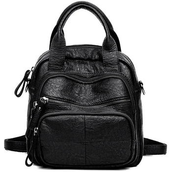

Korean Version Of The Casual Soft PU Female Multi-Function Travel Bag Mini Mother And Lady Shoulder Bag Black