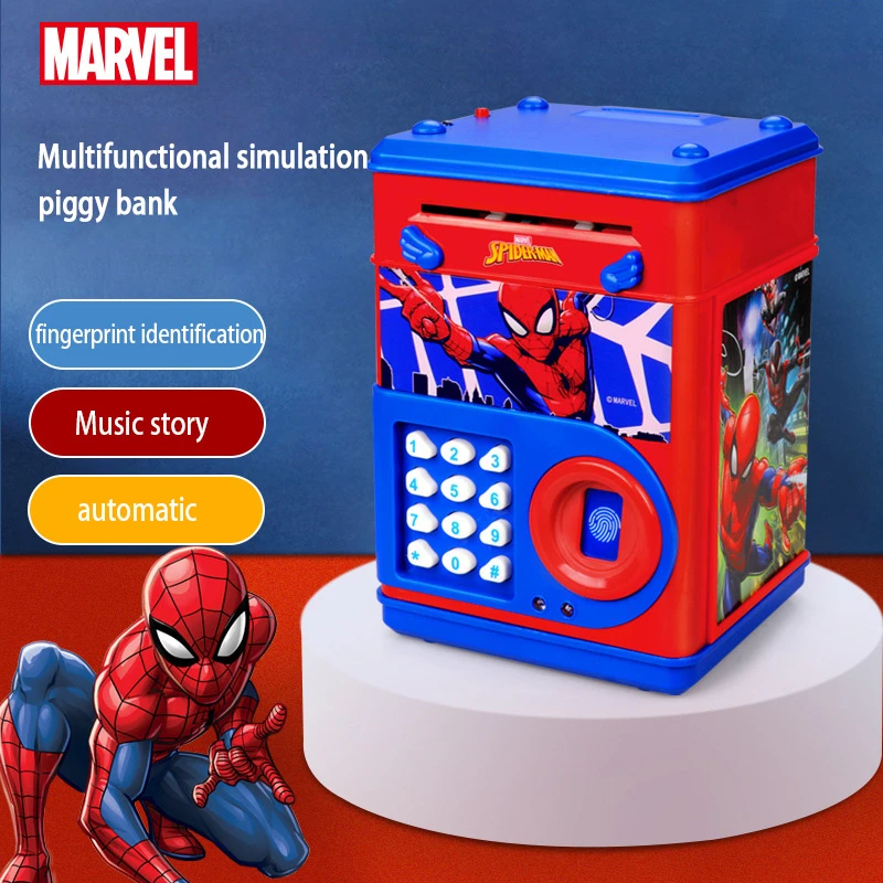 ディズニー驚異のアクションフィギュアの子供の冷凍指紋貯金箱スパイダーマンパスワードロック解除安全なatm少年ふりおもちゃギフト お金 銀行 おもちゃ Aliexpress
