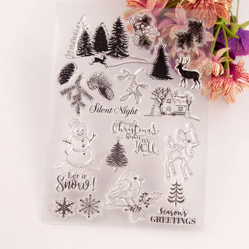 Прозрачные штампы Merry Christmas Tree Snow Clear Stamp силиконовый Скрапбукинг для создания открыток альбом для рукоделия штамп