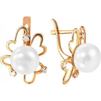 

Примаэксклюзив earrings flowers with pearls and cubic zirconia in red gold