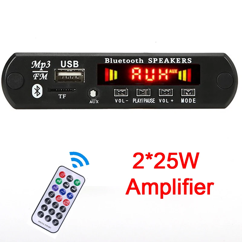 

2*25W Car Audio USB TF FM Radio Module Wireless Bluetooth MP3 WMA Decoder Board Support 2*3W Amplifier with Remote Control