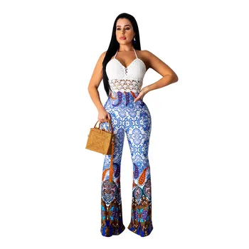 

2019 New Summer Vintage Print Loose Women Pants Fashion Casual Wide Leg Pants Female Streetwear High Waist Long Pant
