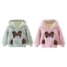 Флисовая одежда для маленьких девочек; утепленная толстовка с капюшоном и длинными рукавами и вышивкой