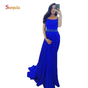 

Royal Blue Chiffon Formal Evening Dresses Scoop A-Line Backless Criss-Cross Evening Gowns Girls Prom Party Dresses D1141