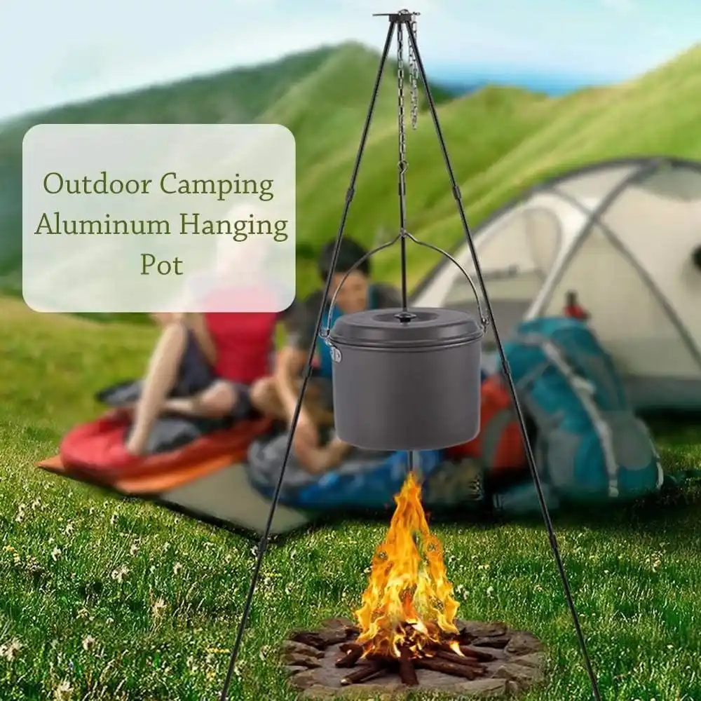 Large Capacity Camping Hiking Hanging Pot Outdoor Cookware Stockpot Soup Pot