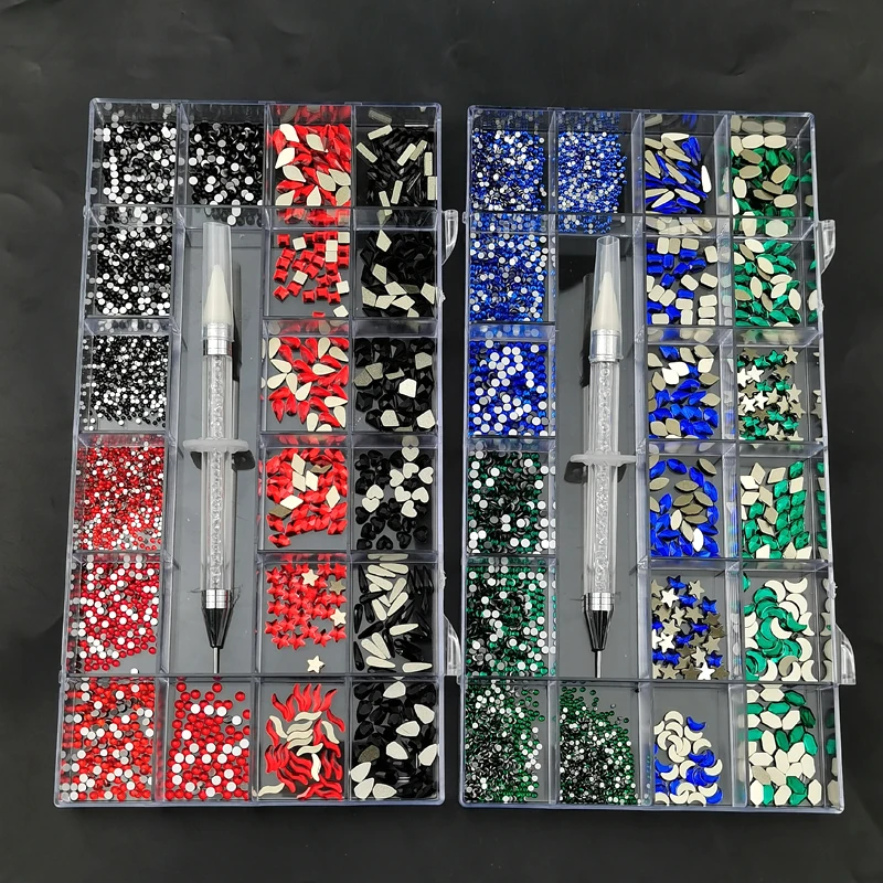 

2740pcs Shiny AB Crystals Nail Art Rhinestones Set Flatback Glass Diamonds Gems Stones for Nail Crafts Decorations With Nail pen