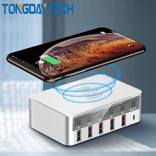 Tongdaytech 10 Вт Qi Беспроводное зарядное устройство для Iphone X 8 11 Мульти USB быстрая зарядка 3,0 lcd Быстрая Зарядка Cargador Inalambrico