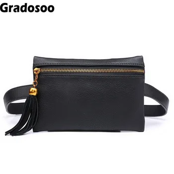 

Gradosoo Fashion PU Fanny Packs Women Waist Bags Tassel Design Belt Bag New Travel Waist Packs Small Purse Phone Pouch Bag A009