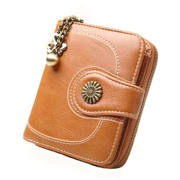

Fashion oil wax leather coin purse short paragraph three fold coin bag women's oil leather clutch bag card holder