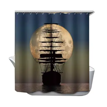 

Nautical Decor Artwork Sailboat with Full Moon Scenery Shower Curtain 69X70 inches Polyester Fabric Bath Fantastic Decorations