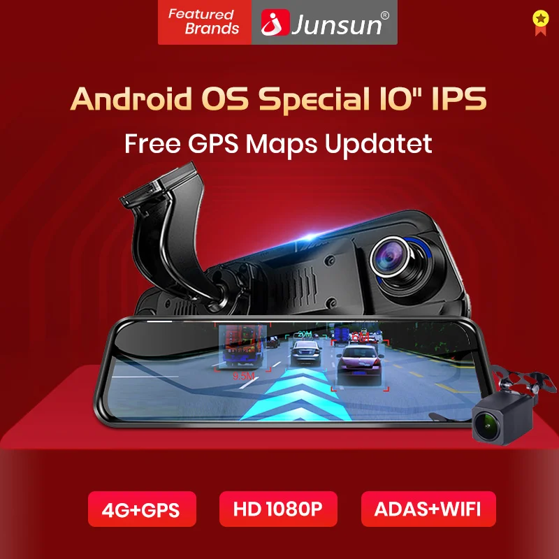 Автомобильный видеорегистратор Junsun 4G ADAS 10 &quotпотоковое зеркало заднего вида 1080P