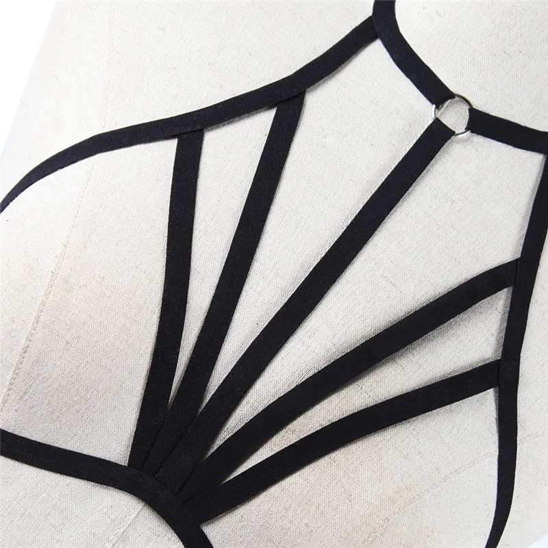 Black Sexy Lingerie Elastic Black Cupless Bra Bandage Women Lingerie Alluring Bustier Cage Goth Crop Tops Belt
