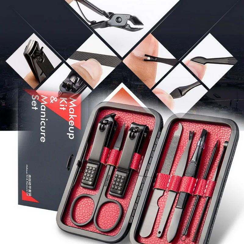 15pcs Professional Nail Clipper Set With PU Box Stainless Steel Pedicure Cuticle Eagle Hook Tweezer Manicure Beauty Tools Kit |