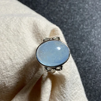 

100% natural blue aquamarine adjustable ring 925 silver 16x13mm love Gift stone ring AAAA crystal healing stone low price